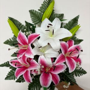 Fiori artificiali per cimitero mazzo con Lilium bianchi e beauty