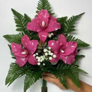 Fiori artificiali per cimitero mazzo con catleya in vetroresina Dark pink