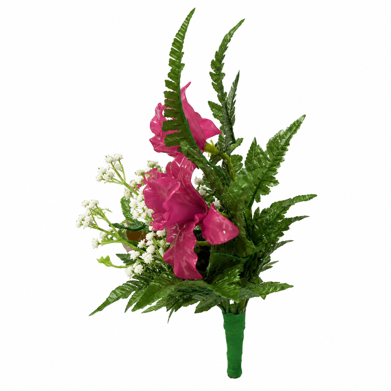 Mazzo di fiori artificiali in vetroresina per cimitero – tre catleya Dark pink - immagine 2