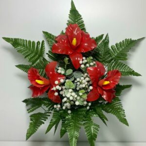 Fiori artificiali per cimitero mazzo con tre catleya in vetroresina rossa