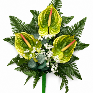Mazzo Fiori artificiali per cimitero con tre anthurium verdi