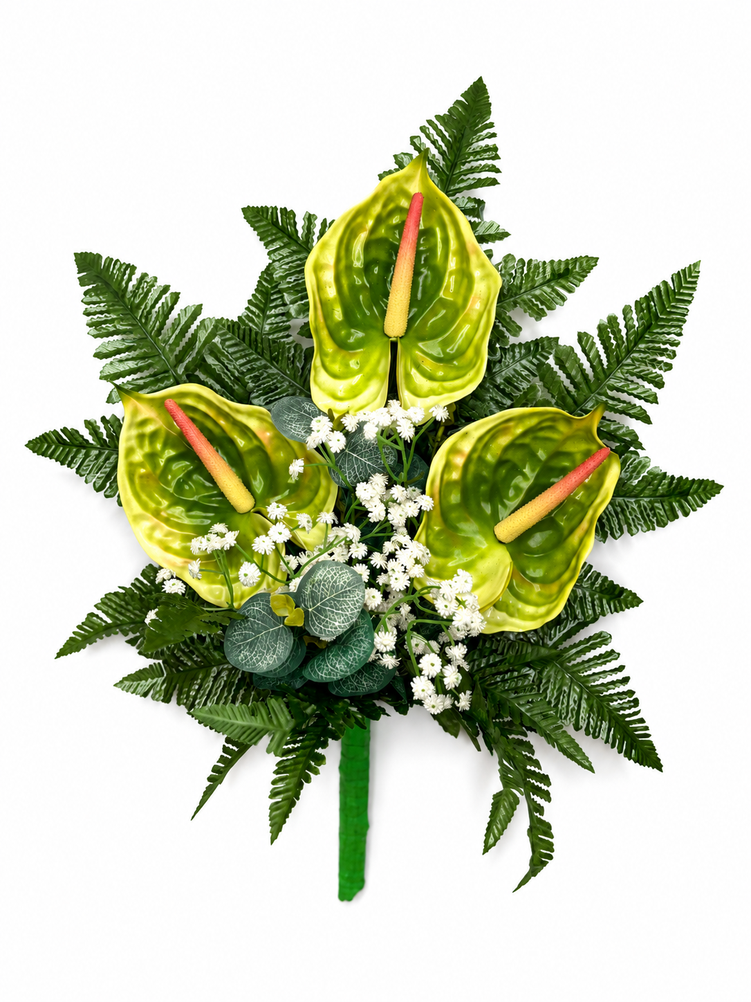 Mazzo Fiori artificiali per cimitero con tre anthurium verdi