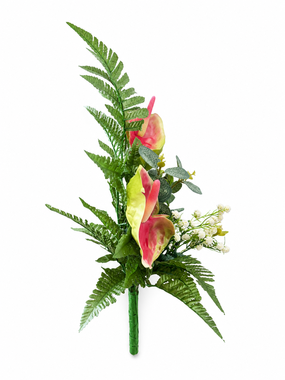 Mazzo Fiori artificiali per cimitero con quattro anthurium rosa - immagine 4