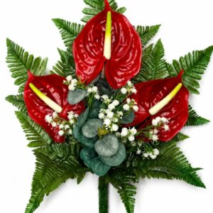 Mazzo Fiori artificiali per cimitero con tre anthurium rossi