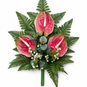Mazzo Fiori artificiali per cimitero con tre anthurium rosa