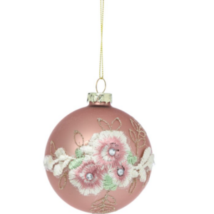 Pallina di Natale in vetro rosa cipria con decori Ø 8 cm