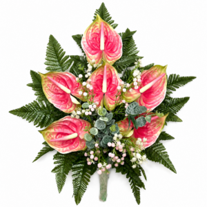 Fiori artificiali per cimitero mazzo con sei anthurium rosa