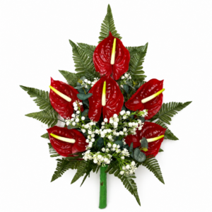 Fiori artificiali per cimitero mazzo con sei anthurium rossi