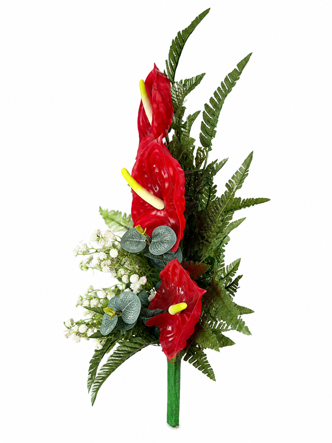 Fiori artificiali per cimitero mazzo con sei anthurium rossi - immagine 3
