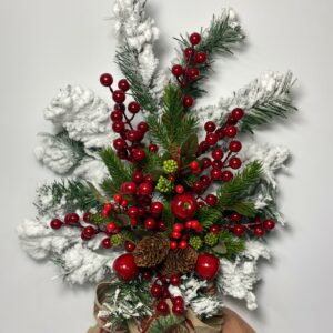 Fiori artificiali per cimitero mazzo natalizio con rami di abete e pick