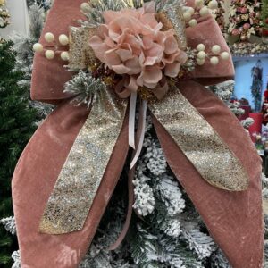 FIOCCO NATALIZIO IN VELLUTO CIPRIA CON ORTENSIA ROSA cm 60