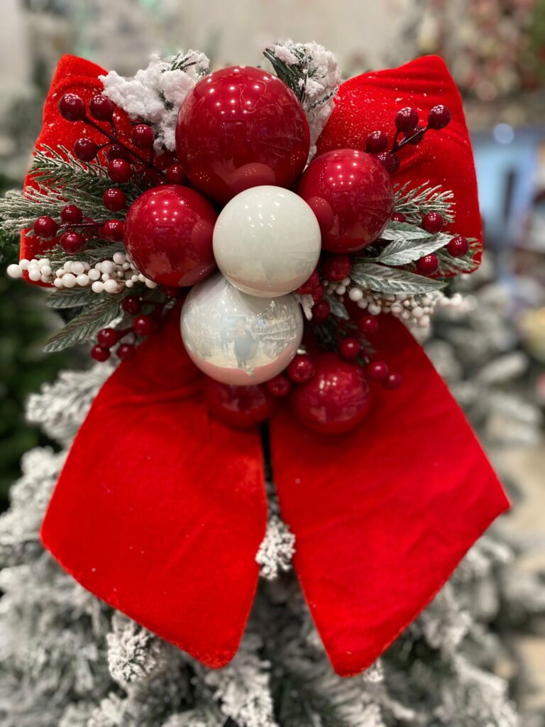 FIOCCO NATALIZIO IN VELLUTO ROSSO CON  PALLINE cm 40