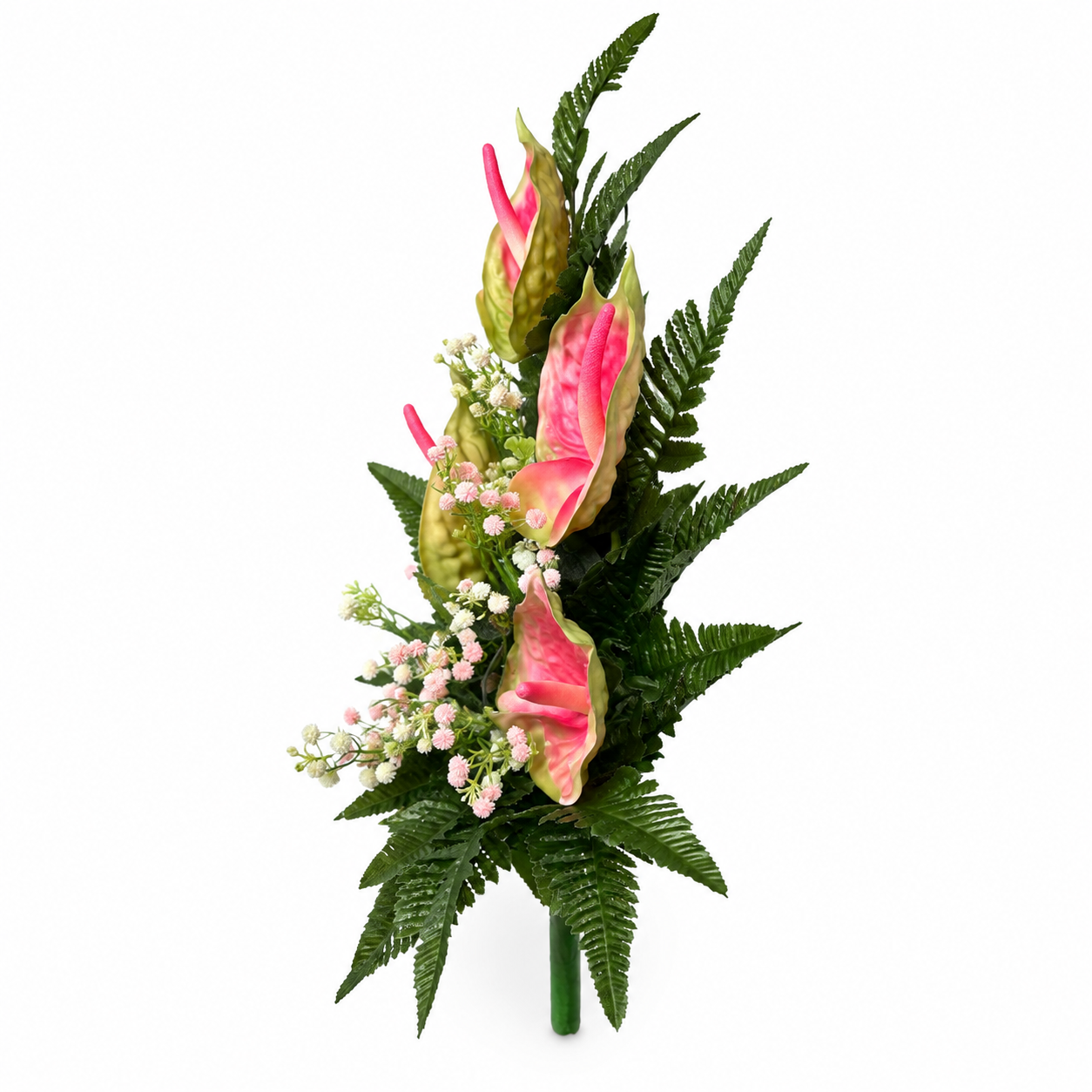 Fiori artificiali per cimitero mazzo con 8 anthurium rosa - immagine 2