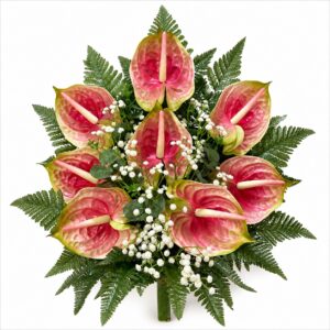 Fiori artificiali per cimitero mazzo con 8 anthurium rosa