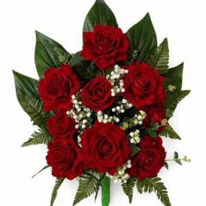 Fiori artificiali per cimitero mazzo con nove rose rosse in velluto