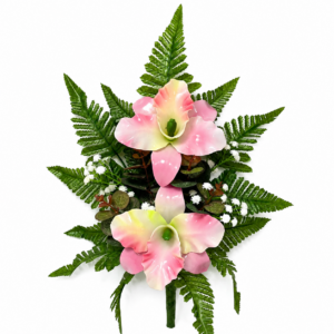 Fiori artificiali per cimitero mazzo con due catleya in vetroresina rosa con sfumature bianche