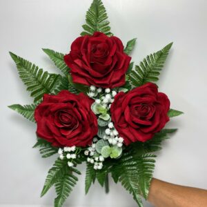 Fiori artificiali per cimitero mazzo con rose rosse in velluto