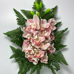 Fiori artificiali per cimitero mazzo con doppia orchidea rosa