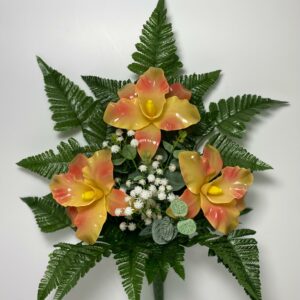 Fiori artificiali per cimitero mazzo con catleya in vetroresina arancio