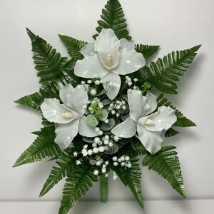Fiori artificiali per cimitero mazzo con catleya in vetroresina bianche