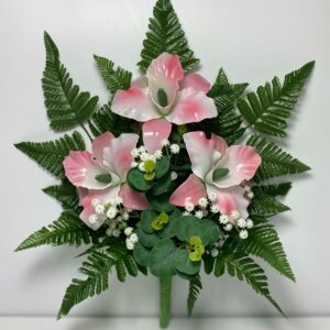 Fiori artificiali per cimitero mazzo con fiori in vetroresina catleya rosa con sfumature bianche