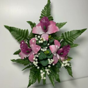 Fiori artificiali per cimitero mazzo con catleya in vetroresina Lavander