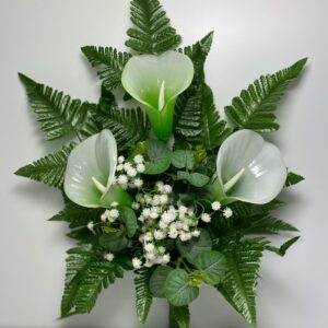 Fiori artificiali per cimitero mazzo con calle in vetroresina bianche