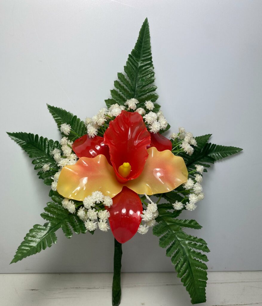 Fiori artificiali in vetroresina catleya rossa e arancio