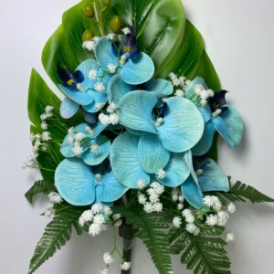 Fiori artificiali per cimitero mazzo con phalaenopsis azzurro