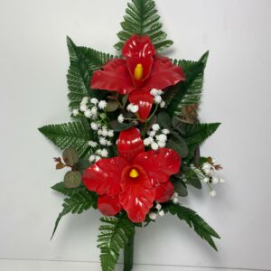Fiori artificiali per cimitero mazzo con due catleya in vetroresina rossa