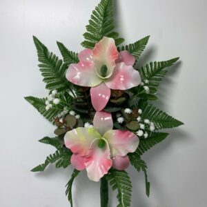 Fiori artificiali per cimitero mazzo con due catleya in vetroresina rosa con sfumature bianche