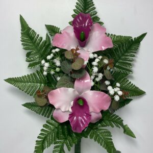 Fiori artificiali per cimitero mazzo con due catleya in vetroresina Lavander