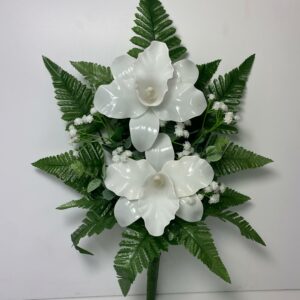 Fiori artificiali per cimitero mazzo con due catleya in vetroresina bianche
