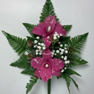 Fiori artificiali per cimitero mazzo con due catleya in vetroresina dark pink