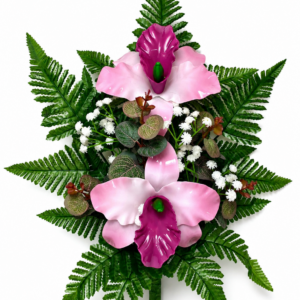 Fiori artificiali per cimitero mazzo con due catleya in vetroresina Lavander
