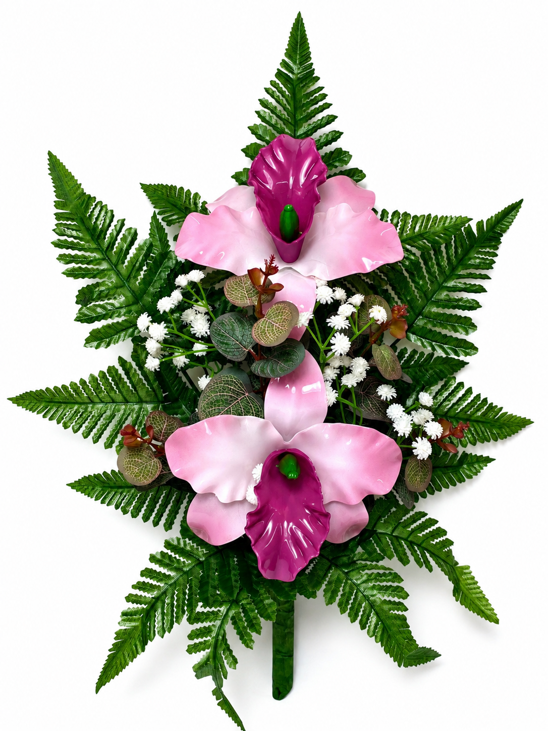 Fiori artificiali per cimitero mazzo con due catleya in vetroresina Lavander