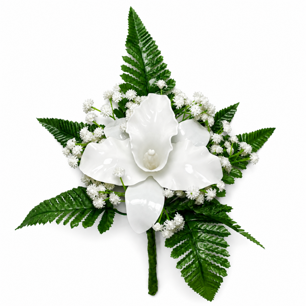 Fiori artificiali in vetroresina mazzo monofiore con catleya bianca