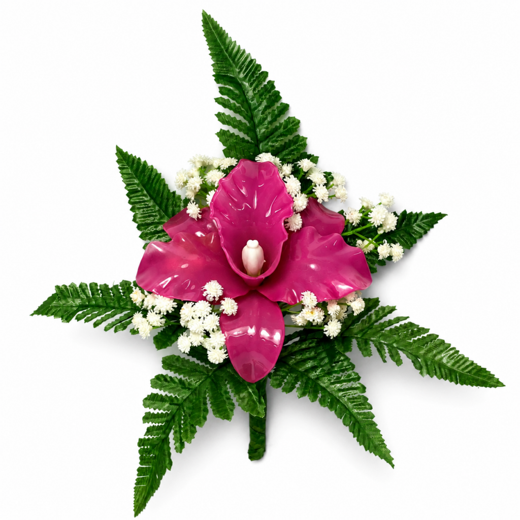 Fiori artificiali in vetroresina mazzo monofiore con catleya dark pink
