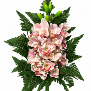 Fiori artificiali per cimitero mazzo con doppia orchidea rosa natural touch