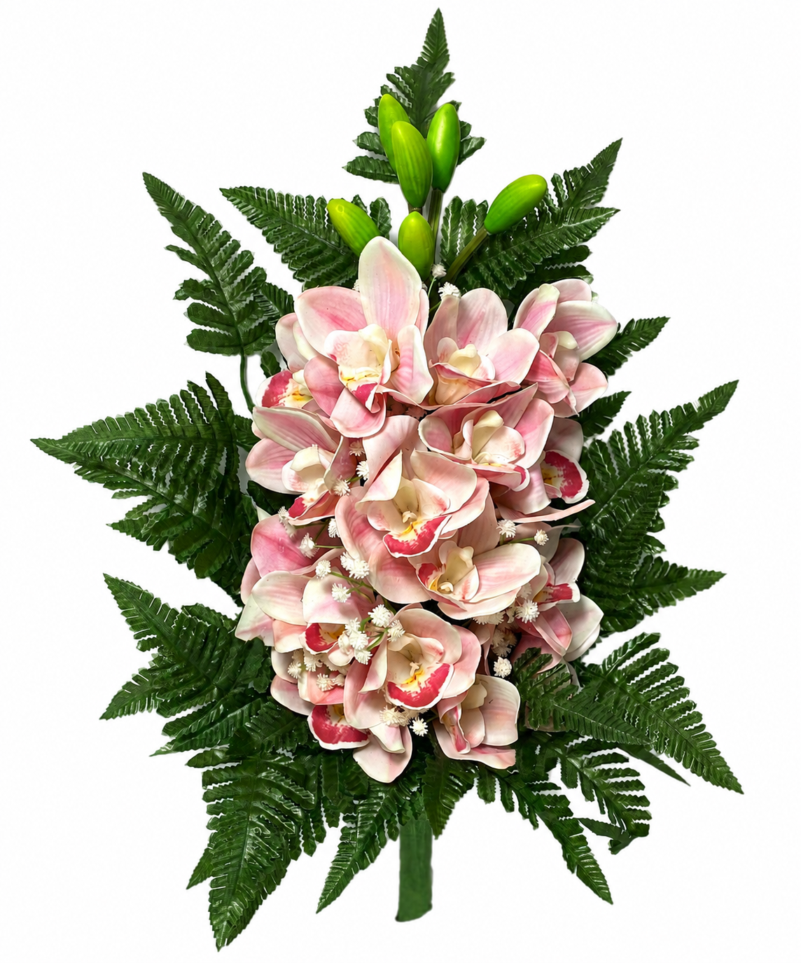 Fiori artificiali per cimitero mazzo con doppia orchidea rosa natural touch