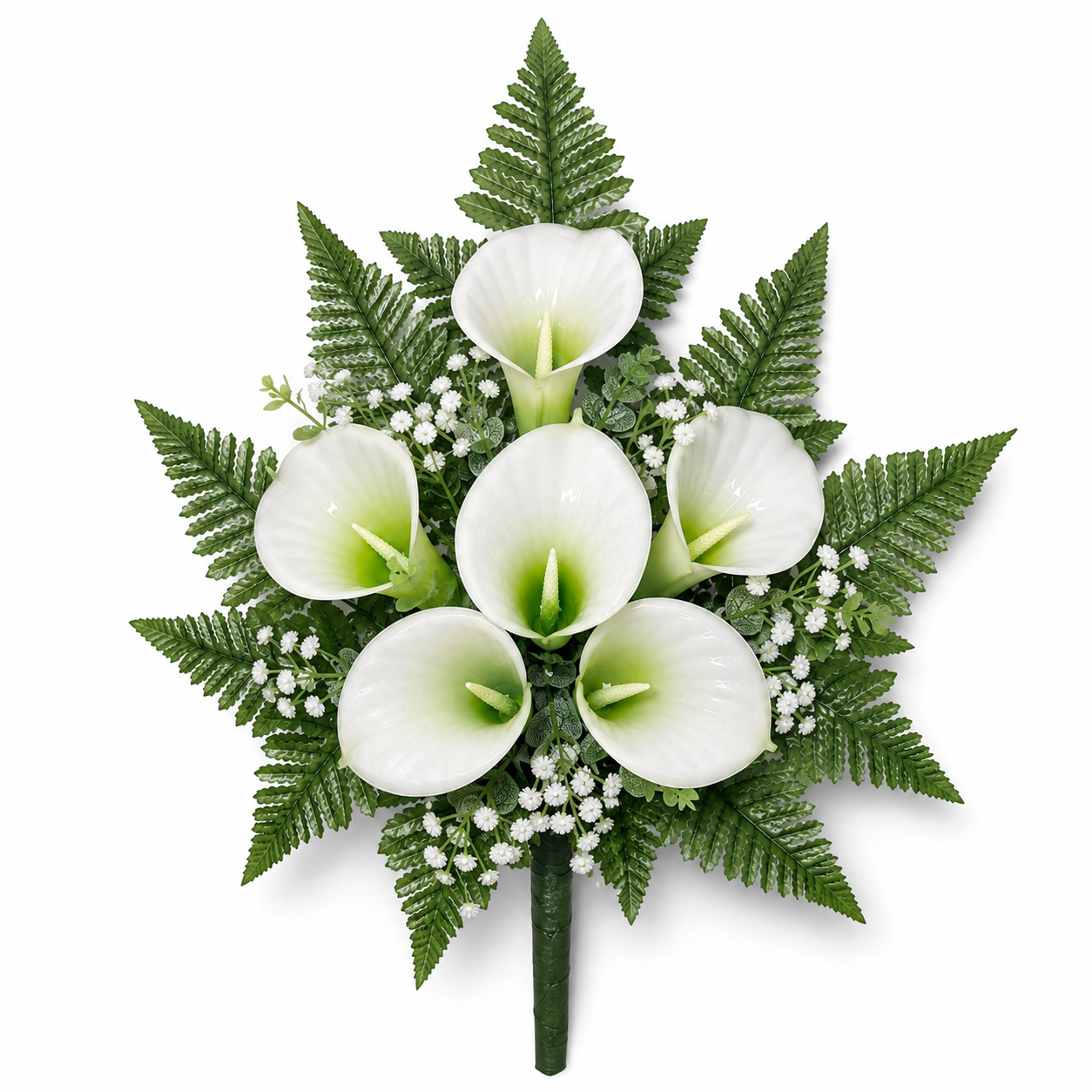 Fiori artificiali per cimitero mazzo con sei calle in vetroresina bianche