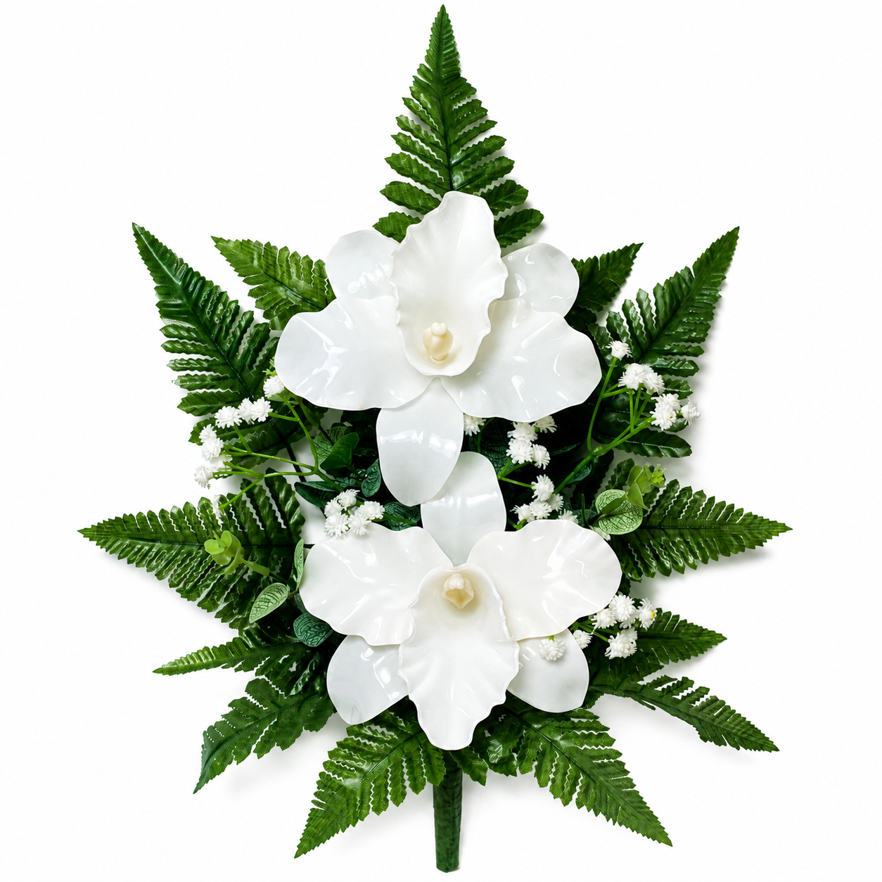 Fiori artificiali per cimitero mazzo con due catleya in vetroresina bianche