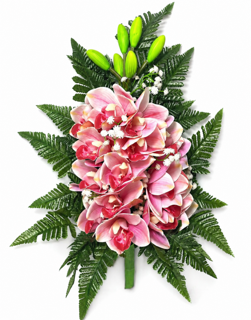 Mazzo di orchidee artificiali in silicone beauty per cimitero – elegante e realistico