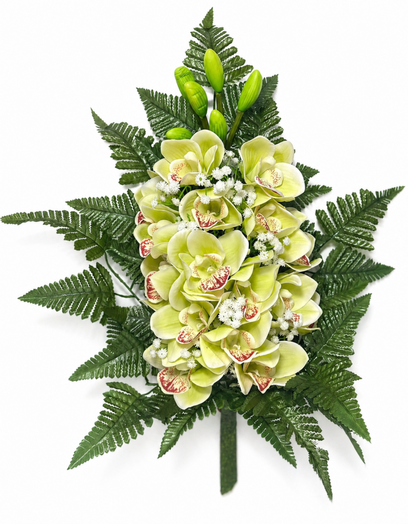Mazzo di orchidee artificiali in silicone verde per cimitero – elegante e realistico