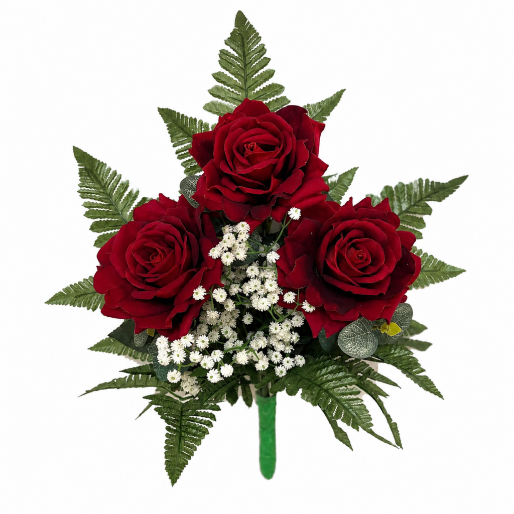 Mazzo di rose rosse artificiali per cimitero e loculi