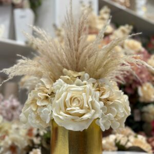 Box fiori artificiali profumati con rose, ortensie e pampas Ø 27 cm