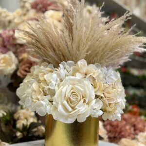 Box fiori artificiali profumati con rose, ortensie e pampas Ø 33 cm