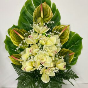 Fiori artificiali per cimitero mazzo con orchidee e  anthurium in silicone