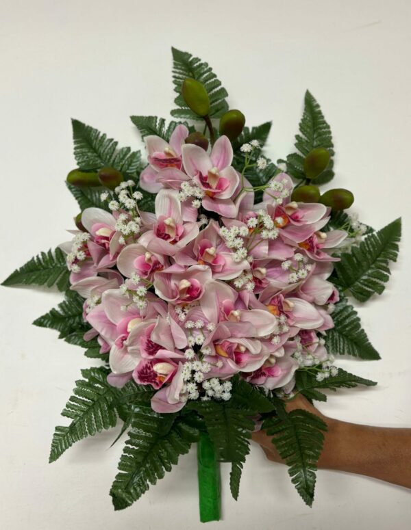 Fiori artificiali per cimitero mazzo con orchidee rosa con sfumature