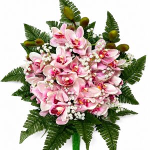 Mazzo Fiori artificiali per cimitero con  orchidee rosa